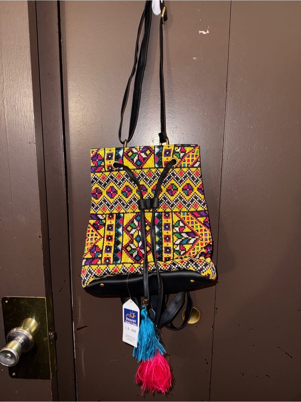 Handcrafted Multicolor Beaded Drawstring Backpack